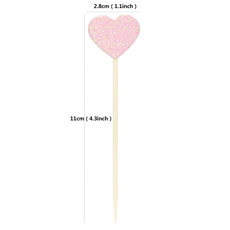 Ercadio Light Pink Glitter Heart Cupcake Toppers Love Theme Cupcake Picks Wedding Bridal Shower Birthday Party Cake Decors 40 PCS - Image 2